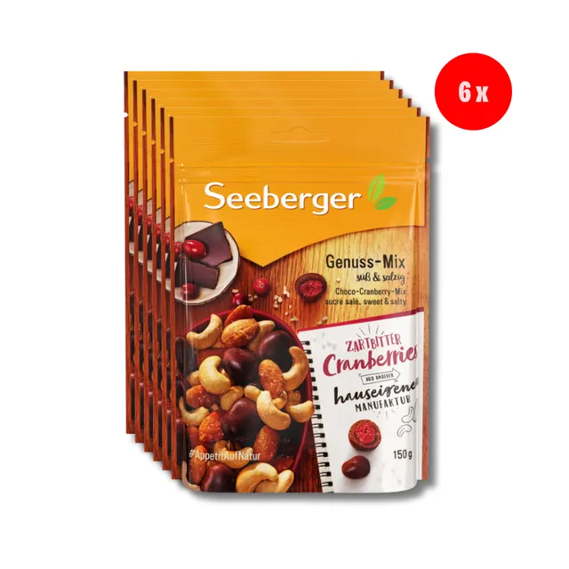 seeberger-genuss-mix-multipack-m-lange-fruits-secs-cranberries-chocolat-6-x-150- image 1