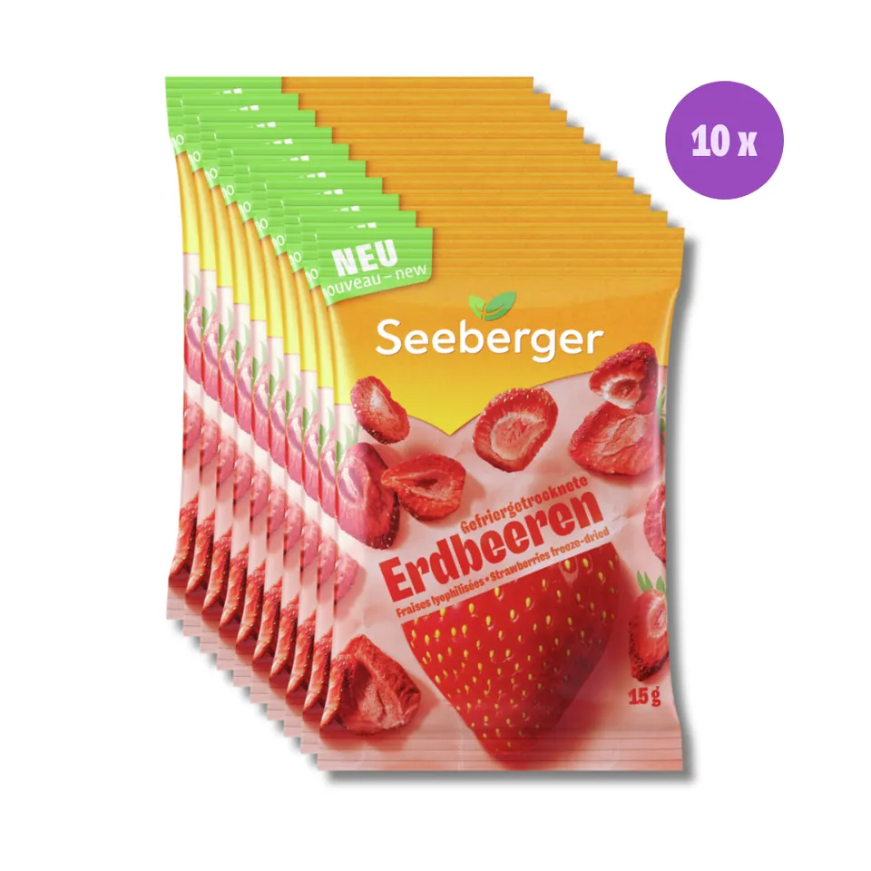 seeberger-fraises-lyophilis-es-multipack-10-x-15-g-100-fruit image 1